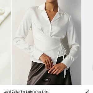 Commense Elegant White Satin Wrap Shirt